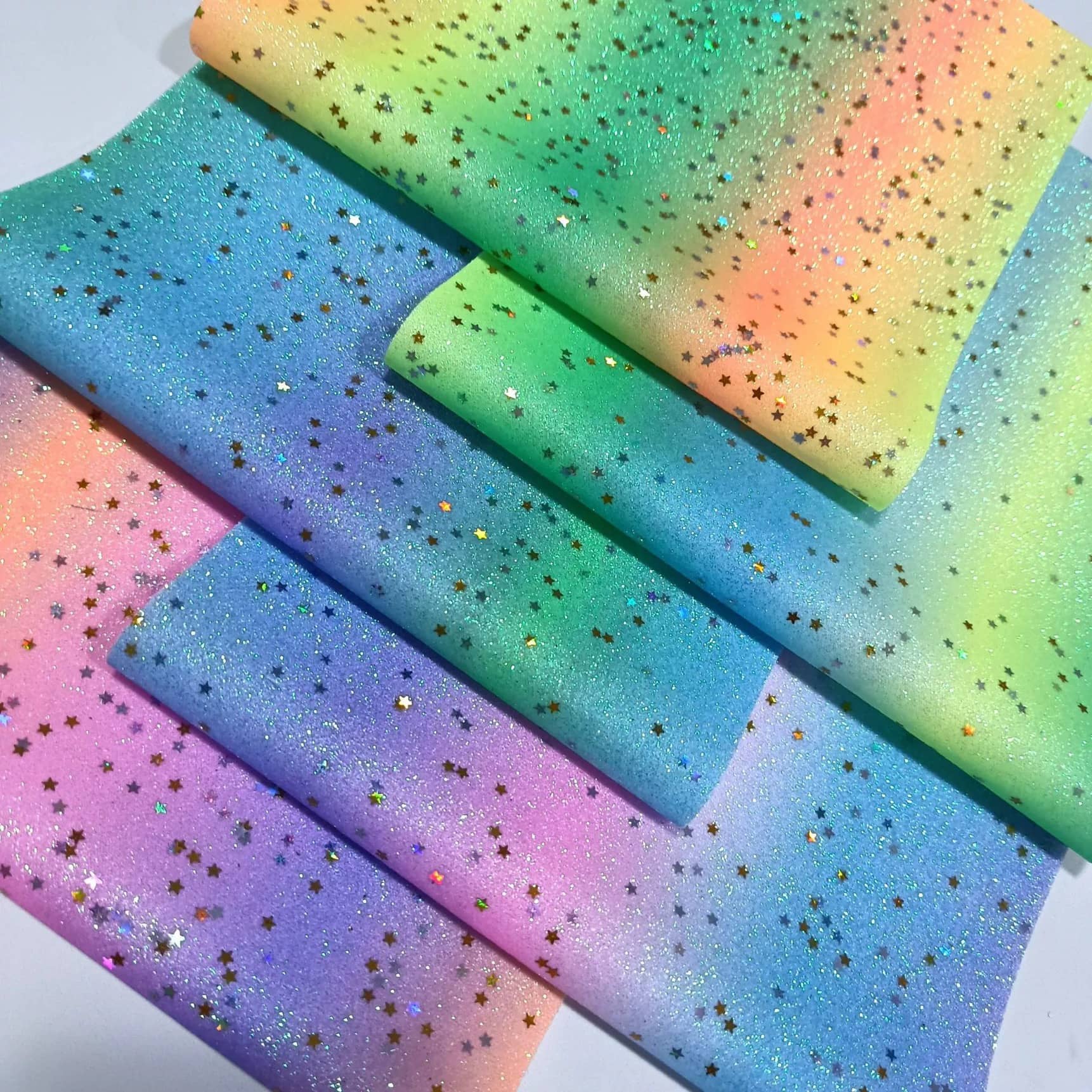 Star Glitter rainbow gradient printed leather