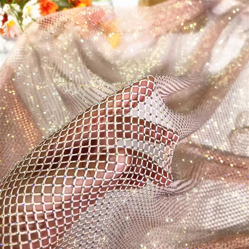 Rhinestone Fish Net Fabric