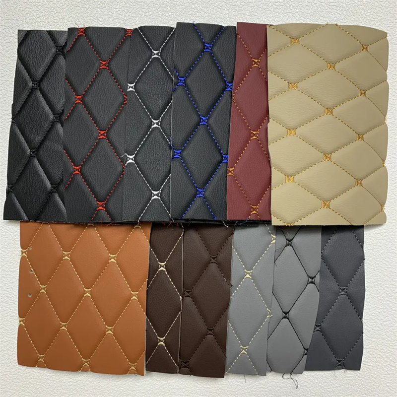 diamond pattern embroidered leather